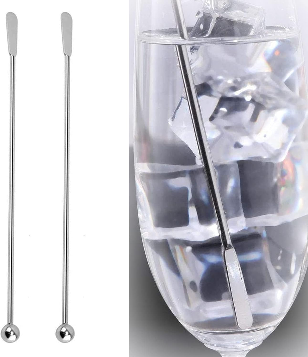 Stainless Steel Coffee Stirrers, 2 PCS Stainless Steel Cocktail Stirrers Coffee Beverage Stirrers Swizzle Milk Sticks with Small Rectangular Paddles Stirrers for Hot Drinks (Silver)