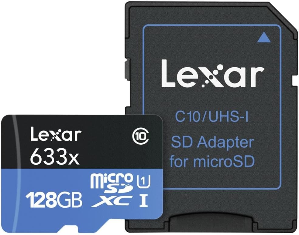 Lexar High-Performance 633x 128GB Micro SD Card, microSDXC UHS-I Card w/ SD Adapter, Up to 100MB/s Read, TF Card for Smartphones, Tablets, and Action Cameras (LSDMI128BBEU633A)