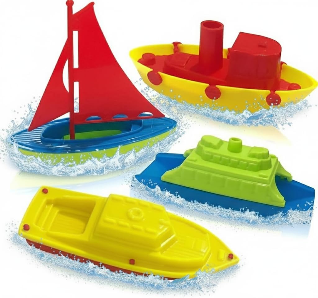 ArtCreativity Toy Boats for Water Play, (4 Pack), Pool Toys for Toddlers 3-5, Floating Toddler Pool Toys, Plastic Sailing Toy Boats for Bathtub, Summer Beach Play, Cute Party Favors for Boys & Girls