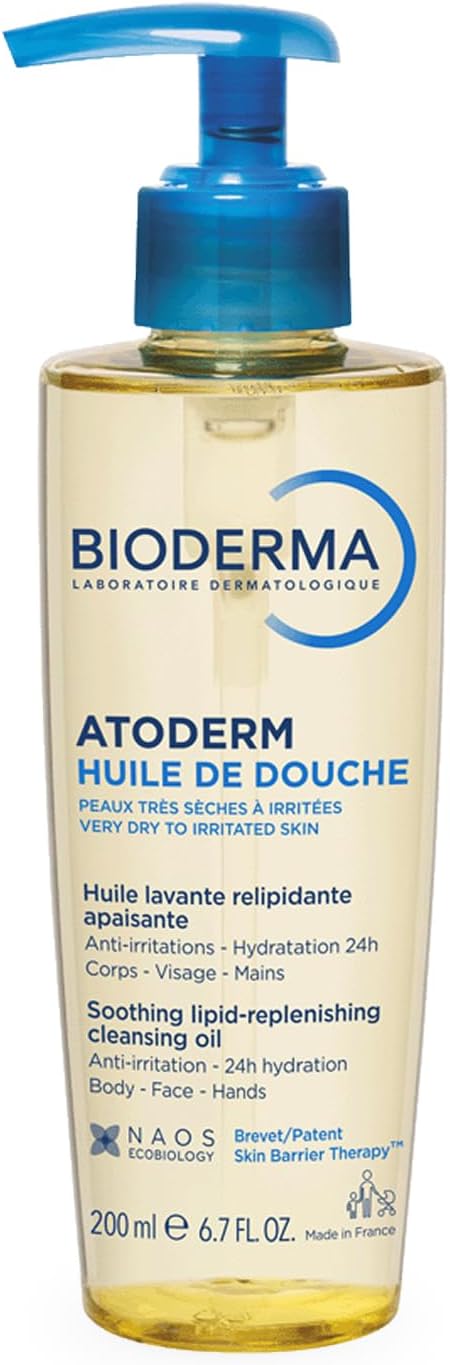 Bioderma Atoderm Shower Oil - Nourishing & Cleansing Body Wash, Hydrate, Soothe & Protect Dry & Sensitive Skin - with Glycerin & Niacinamides, 200ML