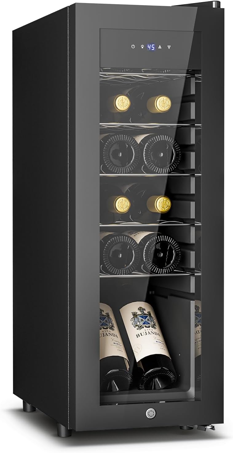 Feelfunn 12 Bottle Wine Cooler Refrigerator, Freestanding Wine Fridge,Black