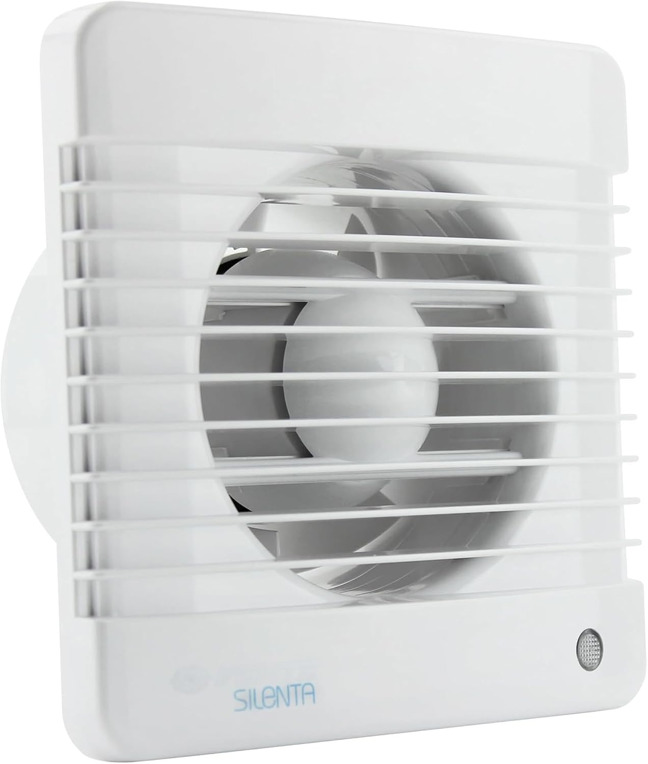 VENTS Silenta 100mm (4-Inch) Diameter Bathroom Extractor Fan with Run-on-Timer. Outer size 157x159x21mm. Low energy consumption - White