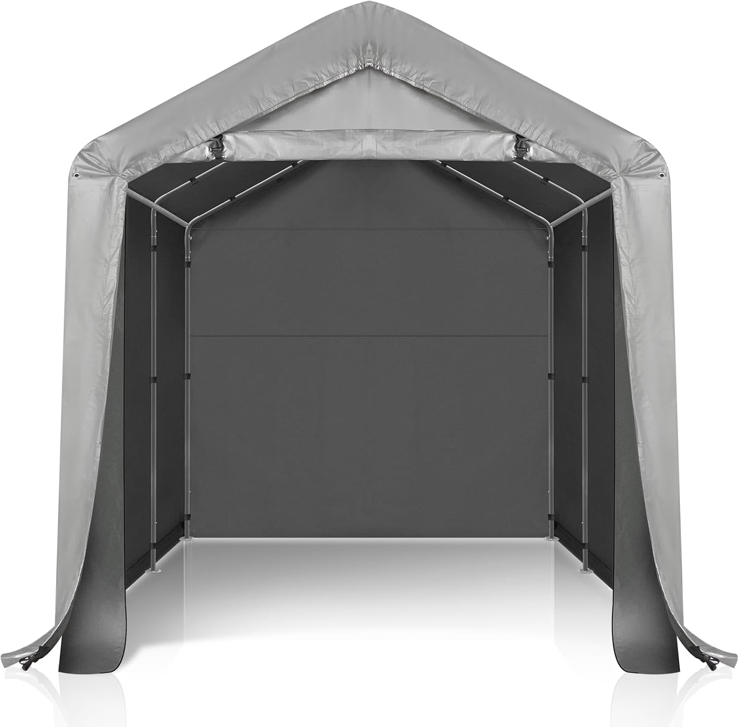 Outopee 8ft x 8ft Outdoor Storage Shed, Garden Storage Shed Tent with Roll-Up Zipper Door and Galvanized Steel Frame, Waterproof Carport for Motorcycle, Bike, Garden Tools, Grey