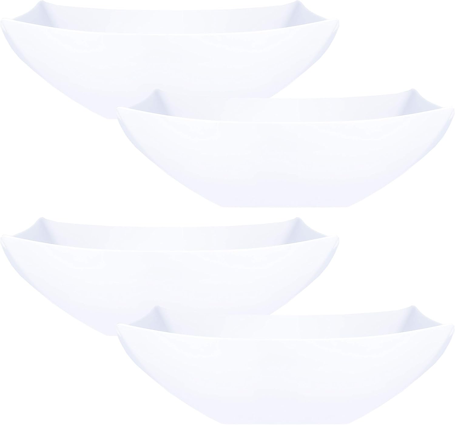 PLASTICPRO Disposable 64 ounce Square Serving Bowls, Party Snack or Salad Bowl, Large Plastic Elegant White Pack of 4