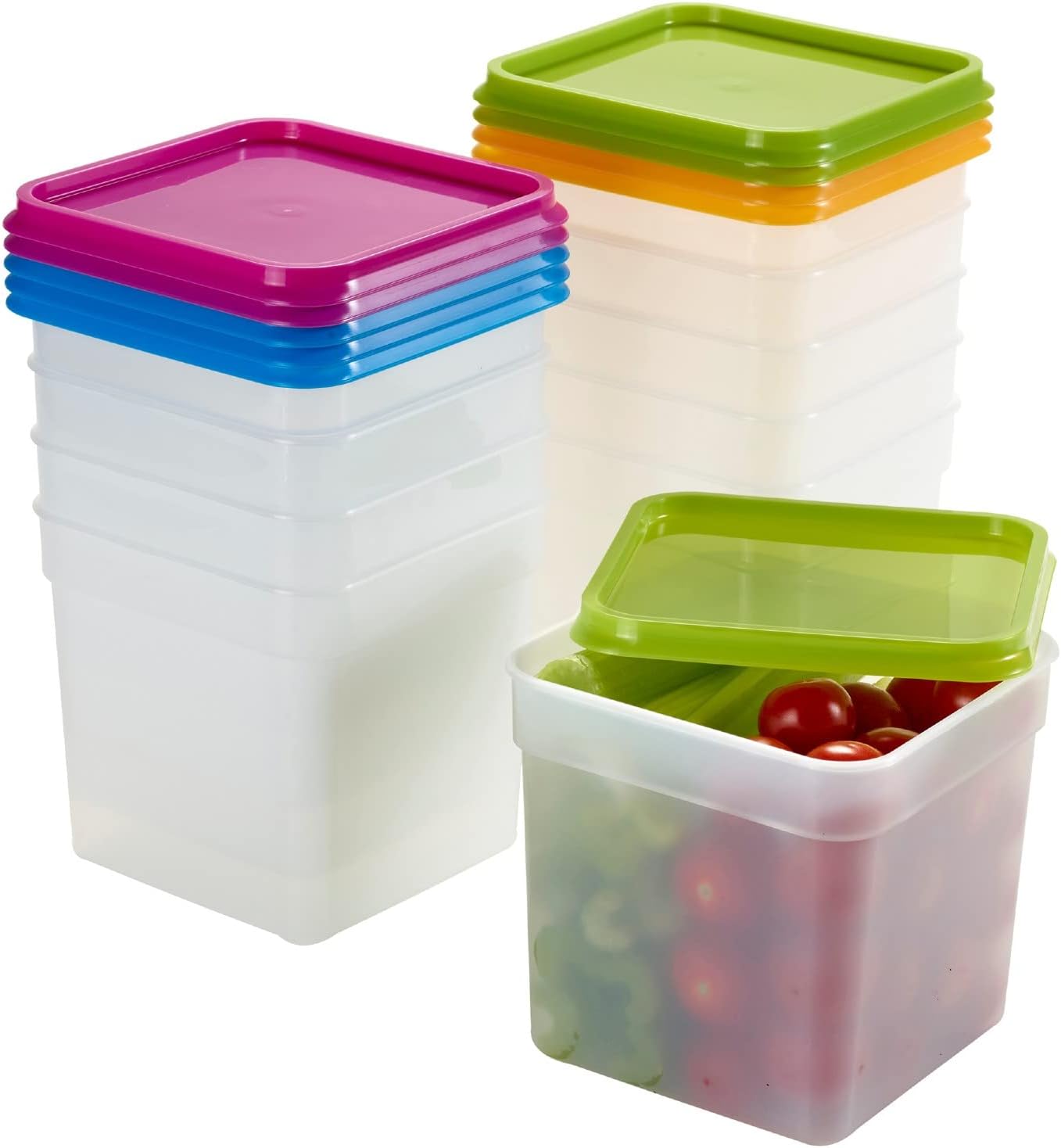 lakeland 10 Stack a Boxes Food Storage Containers 1.2L – Colourful Lids Long-Lasting Nest When Empty
