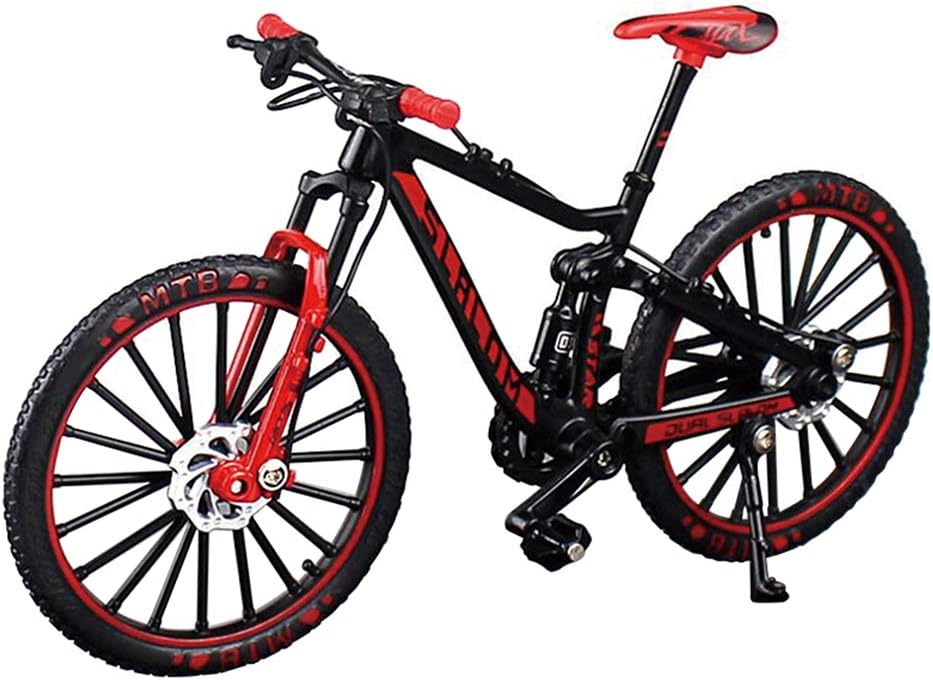 Alloy Mini Downhill Mountain Bike Toy, Die-cast BMX Finger Bike Model for Collections (Black/Red)