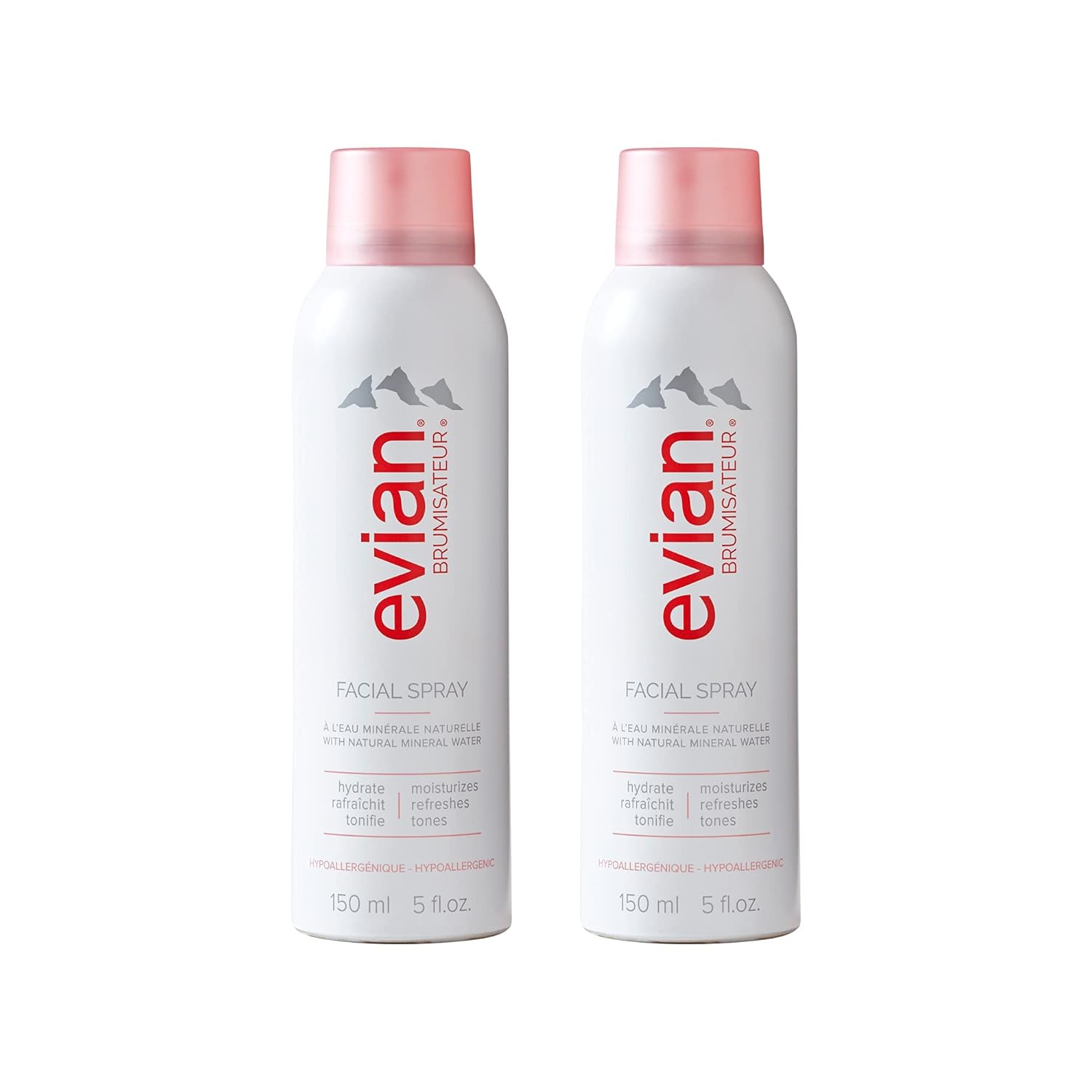 Evian Facial Spray 5 oz Duo Hydrating Mineral Water Mist for Face & Skin Refreshes Makeup, Sets, & Tones Facial Spray Twin Pack for Daily Skincare and Lightweight Facial Moisturizer Mist