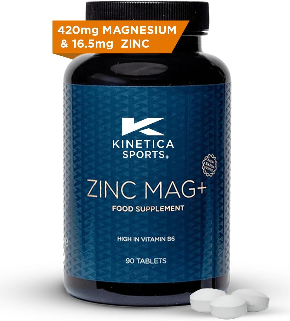 Kinetica Sports Zinc Mag + | 30 Servings, 90 Tablets | 420mg Magnesium, 16.5mg Zinc/Serve | Contains Selenium, Vitamin B6&C | Sleep Aid ZMA Supplement for Men & Women | WADA & Informed Sport Approved