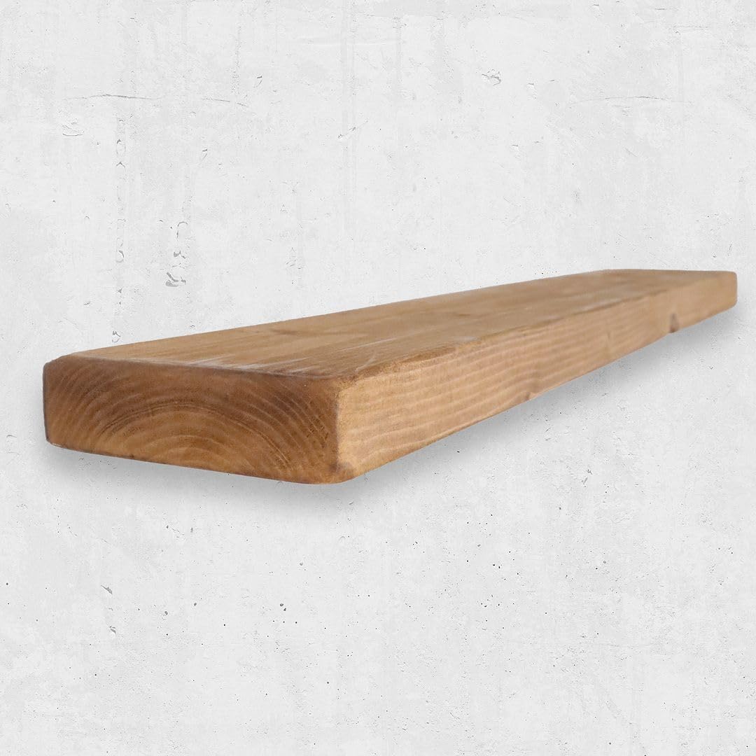 Chill House Flat Rustic Floating Shelf 6x2 inches, 50cm long - Natural Oak Finish Reclaimed Wood Floating Shelves for Wall Decor, Rustic Wooden Shelves for Bedroom, Living Room, Kitchen, or Bathroom