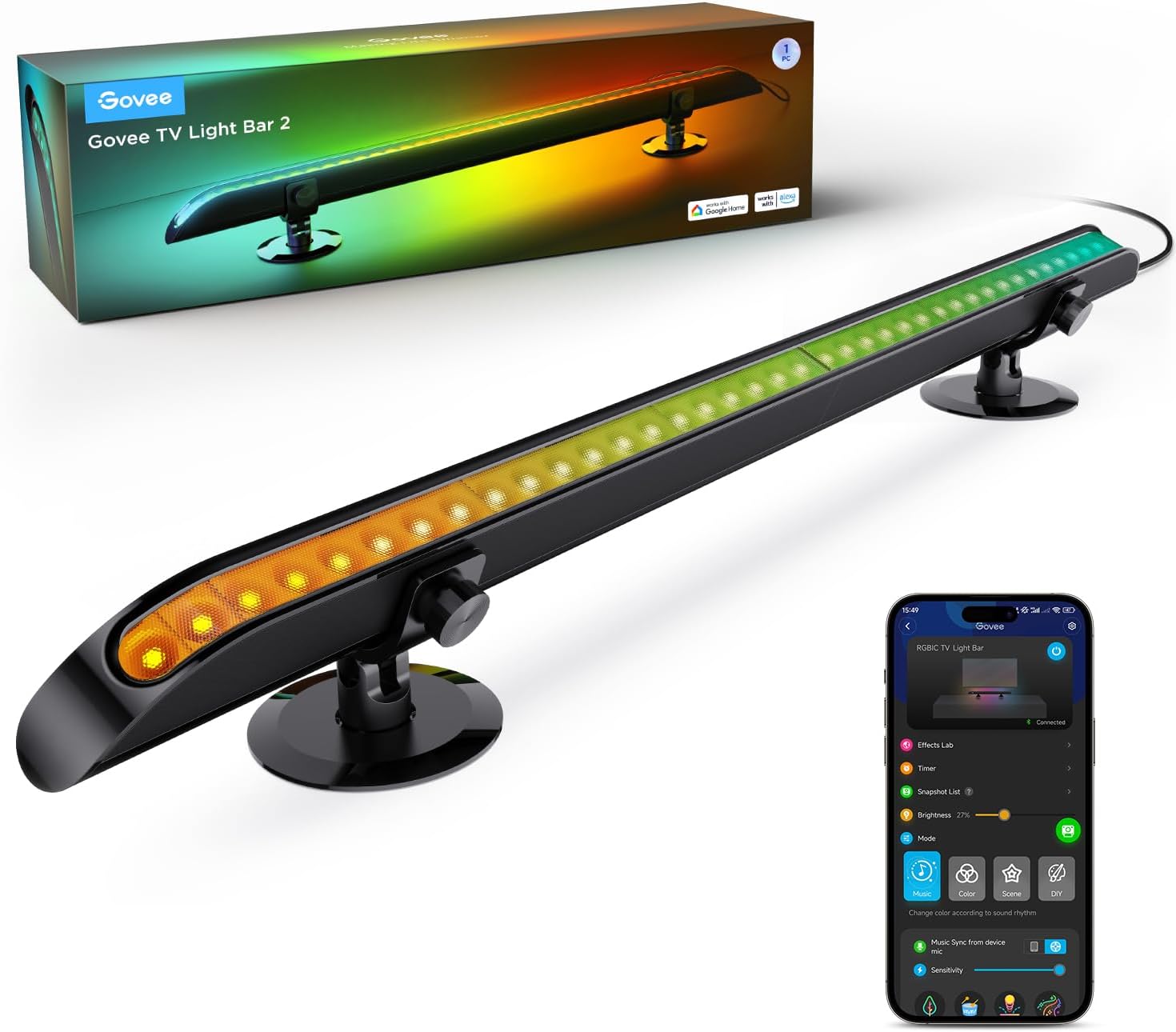 Govee LED Lightbar, 31 Inch RGBIC TV Light Bar with Multiple Placement Options, for 55-70 inch TV, Work with Alexa and Google Assistant, 1 Pack