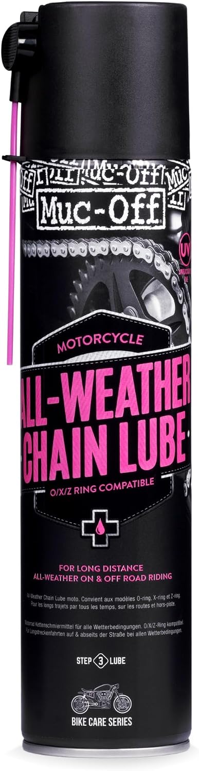Muc-Off All-Weather Motorcycle Chain Lube - Long-Lasting Synthetic Chain Lubricant with Ceramic Additives and UV Dye - Suitable for On and Off-Road - 400ml