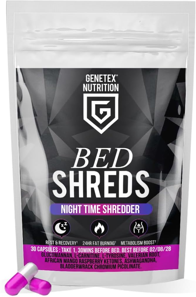 Bed Shreds Night Time Supplement for Weight Management & Sleep Aid – Night Time Supplement with Natural Ingredients - Supports Relaxation & Restful Nights, 30 Capsules, Made in UK – Vegan Friendly