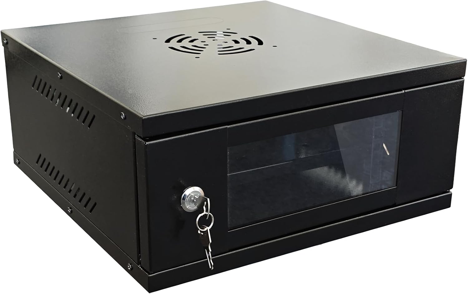 JUSTOP 4U Wall Mounted Network Data Cabinet, Black, 400mm Deep, Lockable Glass Door, 1x Shelf included, for Home/Office AV, CCTV, Computer, IT Equipment, Data Storage Devices - Flat Packed