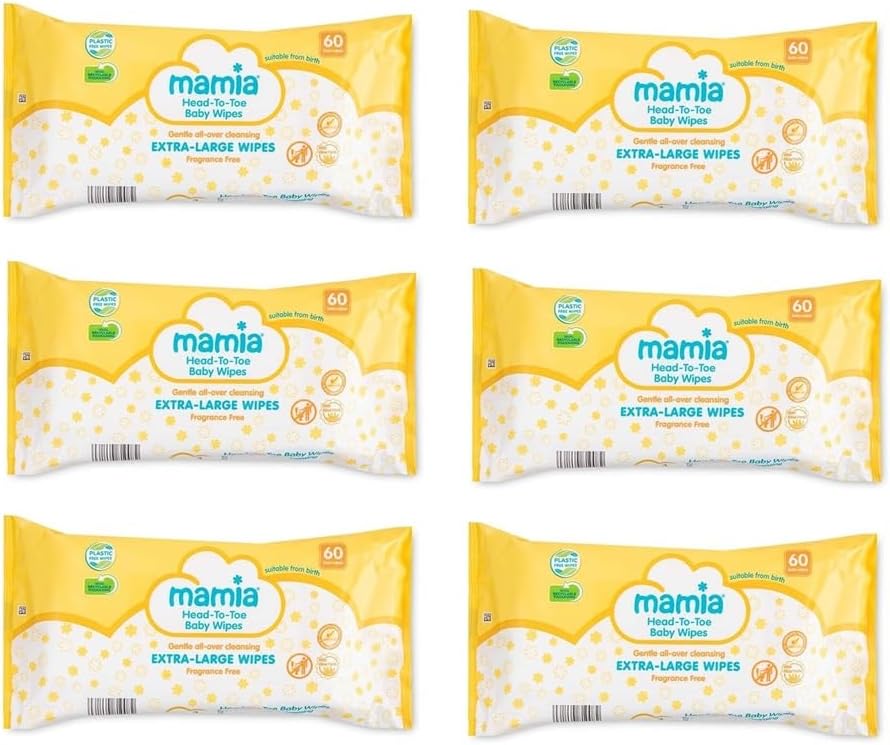 6x Mamia Extra Large Head to Toe Wipes 60 Pack