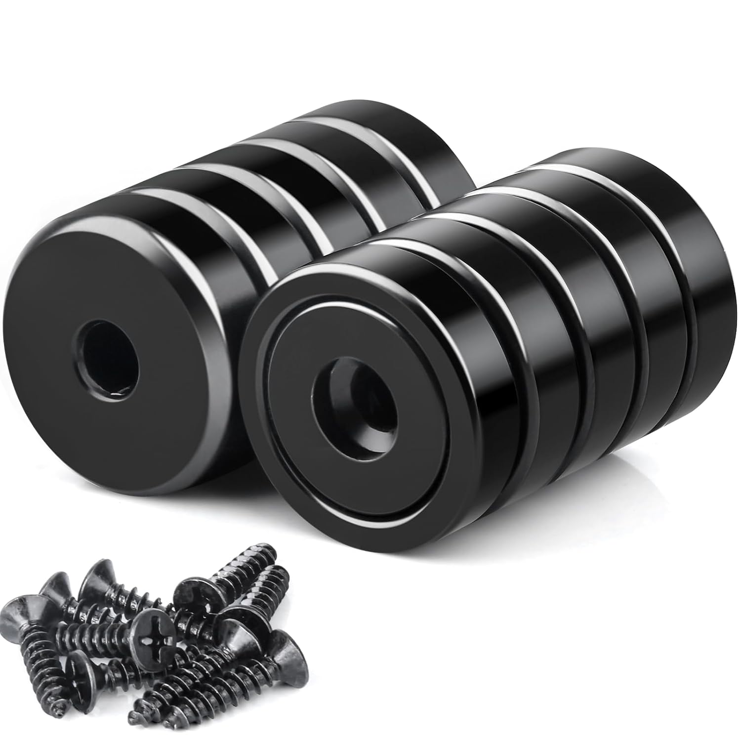 10 Pcs Stong Neodymium Magnets with Holes, 20 mm 35 LBS Black Strong Round Base Cup Magnets Heavy Duty with Countersunk Hole Rare Earth Magnet Pot Magnet with Screws for Mounting, Kitchen