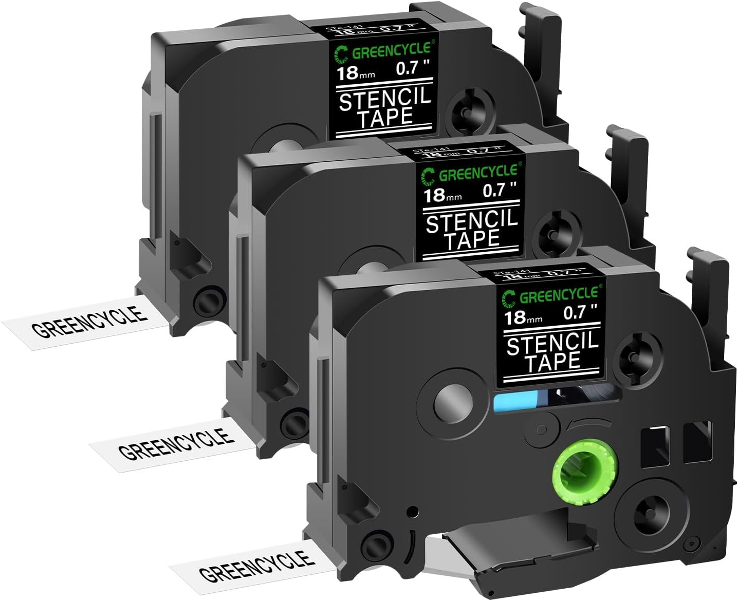 GREENCYCLE Compatible for Brother STE 141 3/4" (18mm) x 3m Mobile Solution Stencil Label Tape for PT-2730, PTD400, PTD400AD, PTD400VP, PT-D450, PTD600, PTP700, PTP710BT, Black on Clear,3 Pack