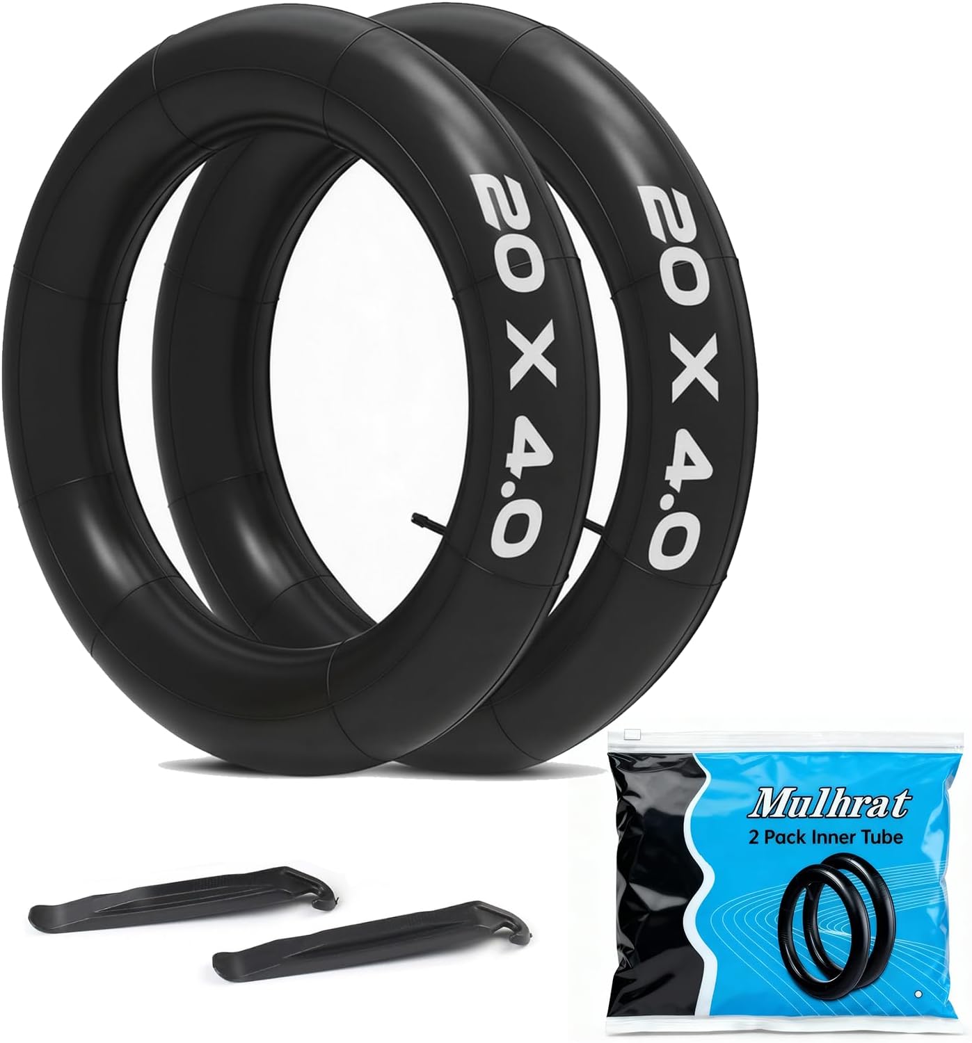 2Pack 20x4.0, 26x4.0 Inch Premium Heavy-Duty Inner Tube with 32mm Schrader Valve Fat Tire Tube– Puncture Resistant Tube for E-Bike, Electric Bicycle,Commuter Bikes & Mountain Bikes with 2 Tire Levers