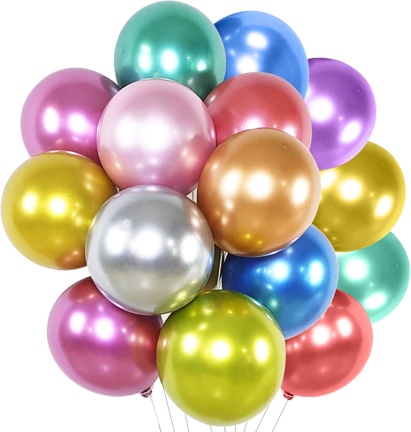 Metallic Balloon 50 Pack 12 inch Metallic Rainbow Balloons Birthday Balloons Multicoloured Chrome Balloons for Happy Birthday Party Graduation New Year Baby Shower Events Decorations