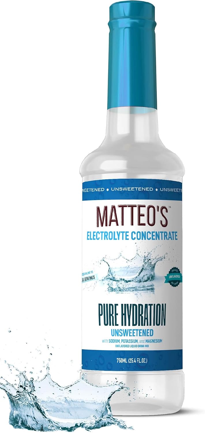 Matteo's Sugar-Free Hydration Concentrate - Electrolyte Drink for Quick Rehydration & Endurance, Ideal for Workouts, Travel, Heat & Sun, Delicious with Vitamins & Nutrients, Plain Flavor, 25.4 Fl Oz 1-pack