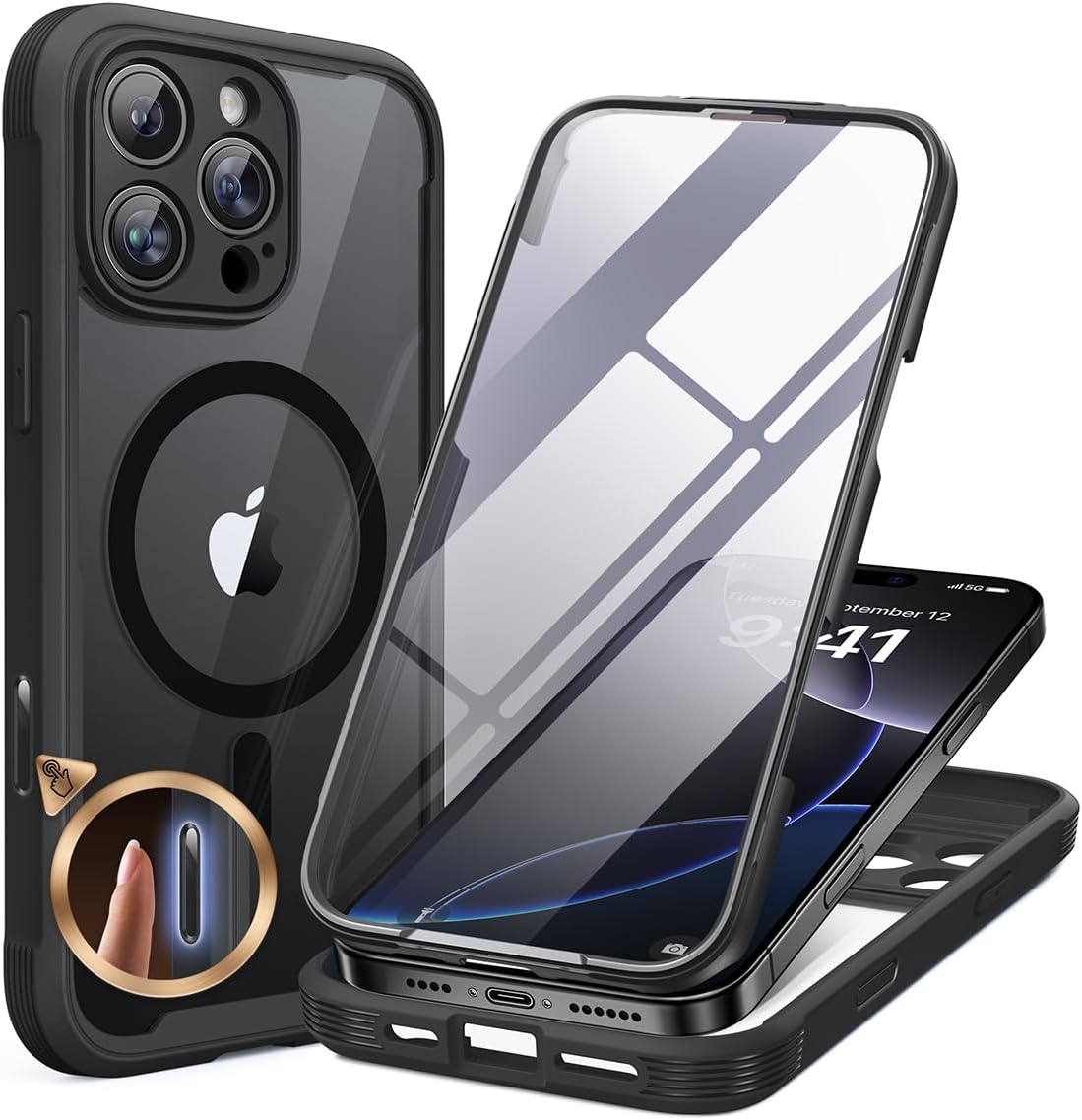 Miracase Magnetic Case for iPhone 16 Pro Max Case 6.9", [Built-in 9H Tempered Glass Screen Protector + Camera Control Capture Button] Full Body Bumper Case Compatible with MagSafe (Black)