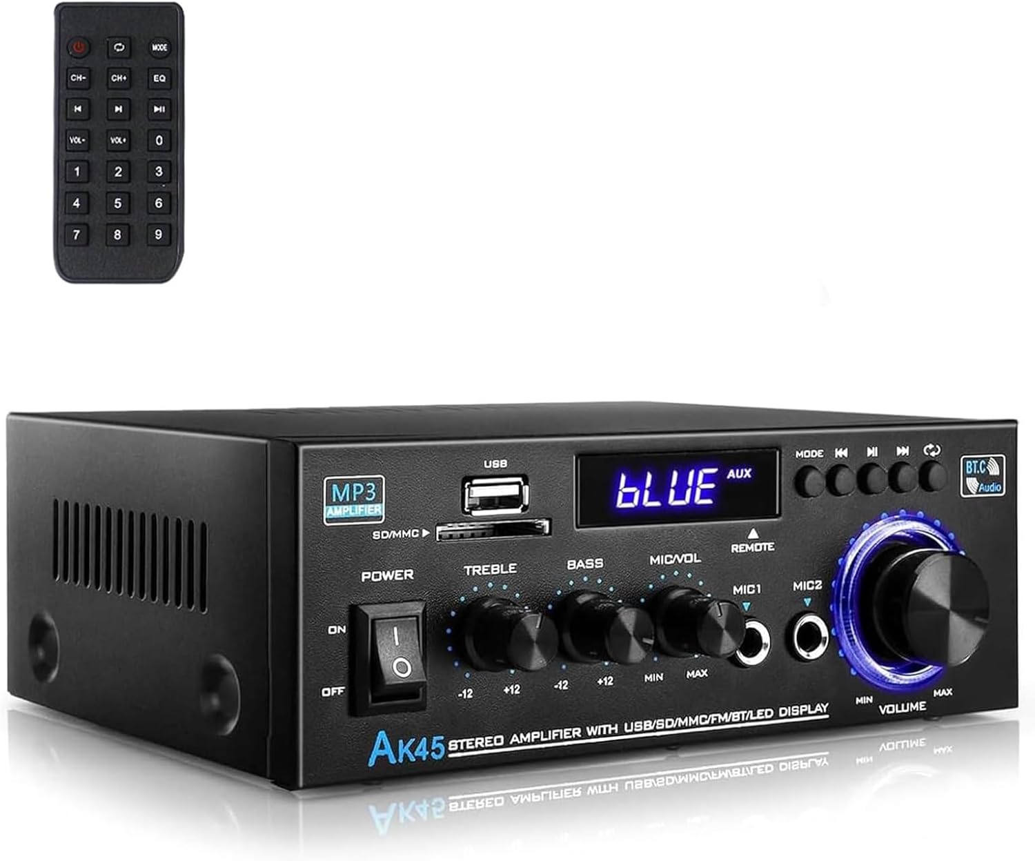 Romicta Stereo Audio HiFi Amplifier, 600W Bluetooth Amplifier 5.0, 2 Channels 12V/230V, LCD Display, SD/USB, FM Radio – Ideal for Home, Car & Karaoke