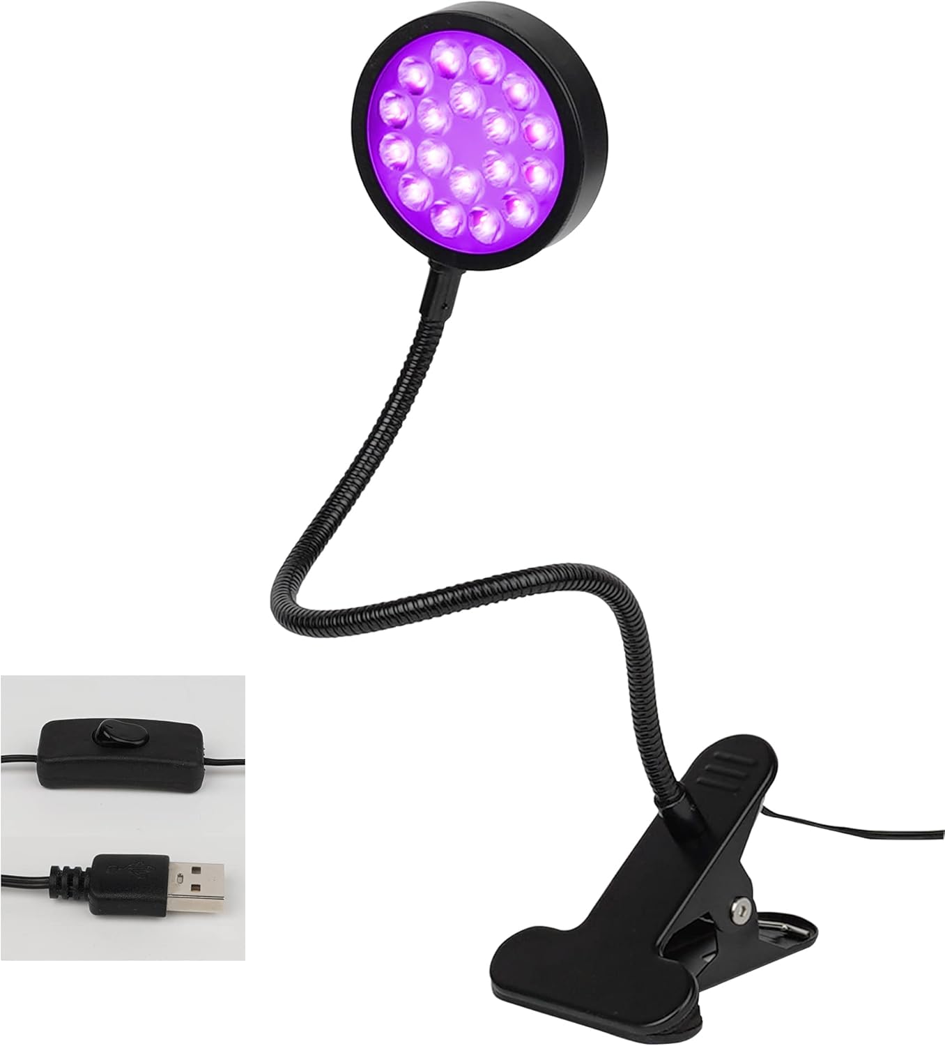 UV Black Light Curing Lamp - Gooseneck UV Light for Resin Curing, USB 1.5m 5W Black Lights with Clamp, Wavelength 395nm, Bendable Blacklight with Clip Perfect for Nail Polish, UV Glue Curing