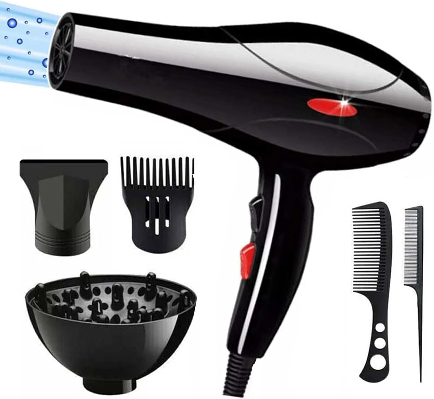 Blendra Hair Dryer,2200W Ionic Hairdryer with Diffuser for Curly Hair, 2 Speed 3 Heat Setting,Fast Drying Blow Dryer for Women Men, Nozzle, Combs