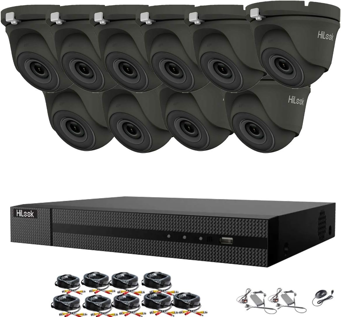 HILOOK HIKVISION 16CH CCTV Camera Systems 10X5MPHD Indoor/Outdoor Gray Dome Cameras H.265+Smart DVR Recorder pre installed Hard Drive Home Security Camera Systems Surveillance CCTV Kits (4TB HDD)