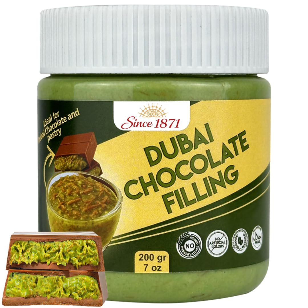 Gulluoglu Dubai Chocolate Filling – 200g 7oz Pistachio Cream with Crispy Kadayif | Middle Eastern Gourmet Dessert Best Ingredient For Pastries & Desserts | Rich, Crunchy & Decadent Treat