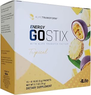 4Life Energy Go Stix - Healthy Energy Source - Tropical Drink Mix - Contains Natural Caffeine from Guarana, Maca, Yerba Mate, and Green Tea Leaf Extract - 15 Packets