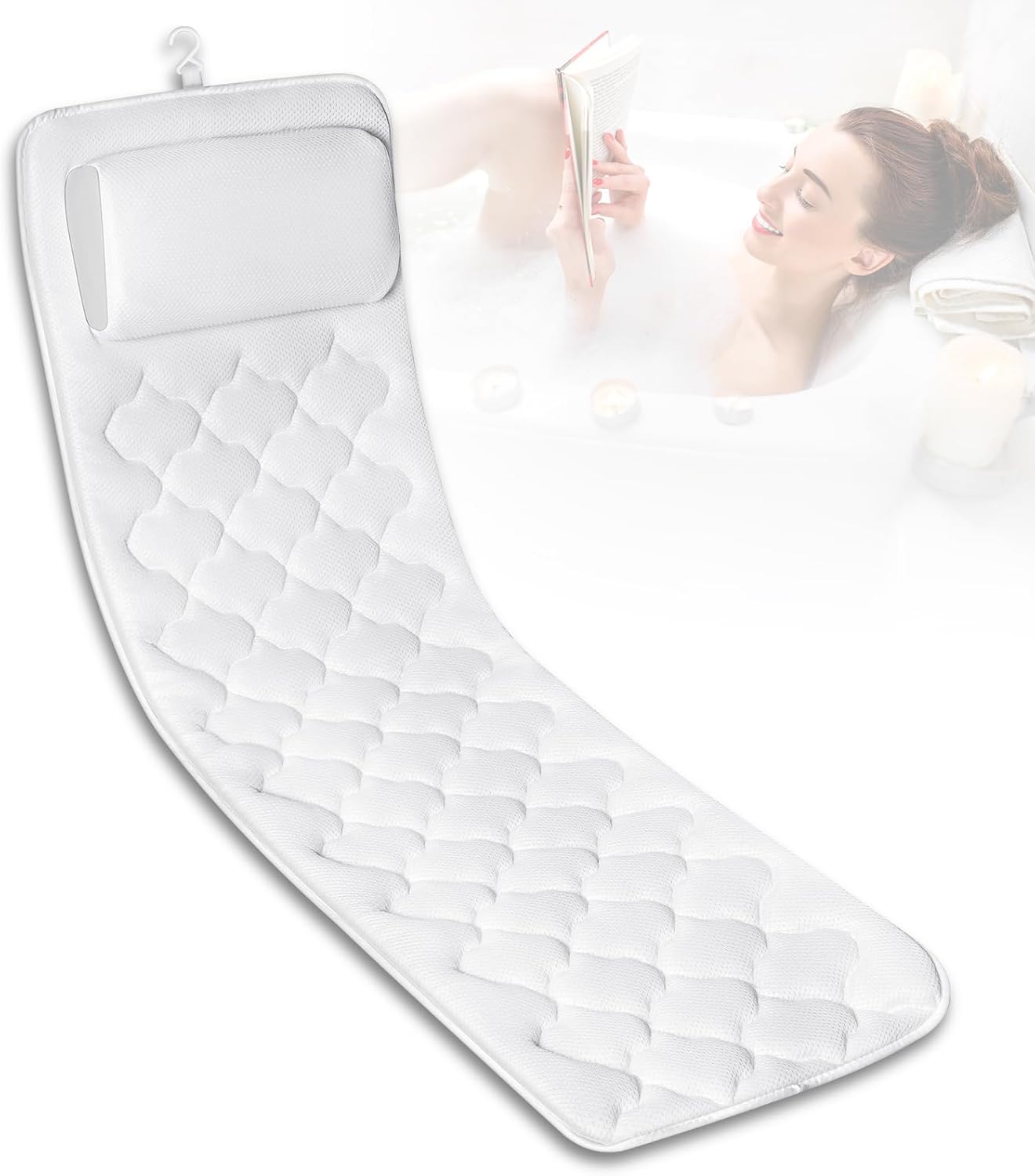 Full Body Bath Pillow with Laundry Bag—Waterproof Bath Pillows for Head, Neck, and Back Support. Luxury Bath Cushion Gifts and Bath Accessories for Women enhance the Bathing Experience