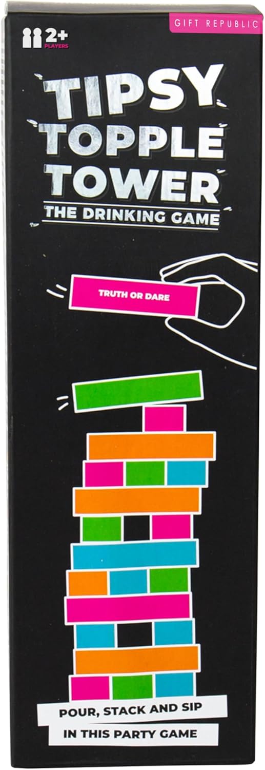 Gift Republic Tipsy Topple Tower – Fun Adult Drinking Game | Wooden Stacking Blocks with Hilarious Drinking Challenges | Perfect for Parties & Game Nights | Student Gift Idea