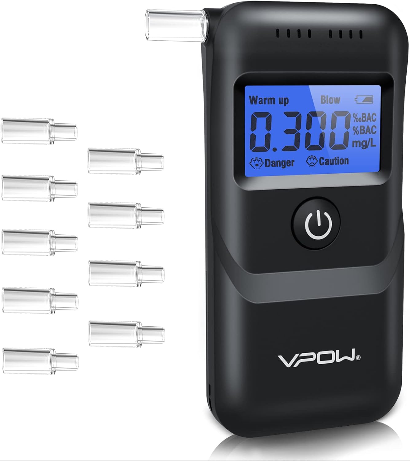 VPOW Breathalyzer, Alcohol Breathalyzer to Test Alcohol with Digital Blue LCD Display, Grade Accuracy Personal Breathalyzers Alcohol Tester for Personal Home Professional Use - Dark Black