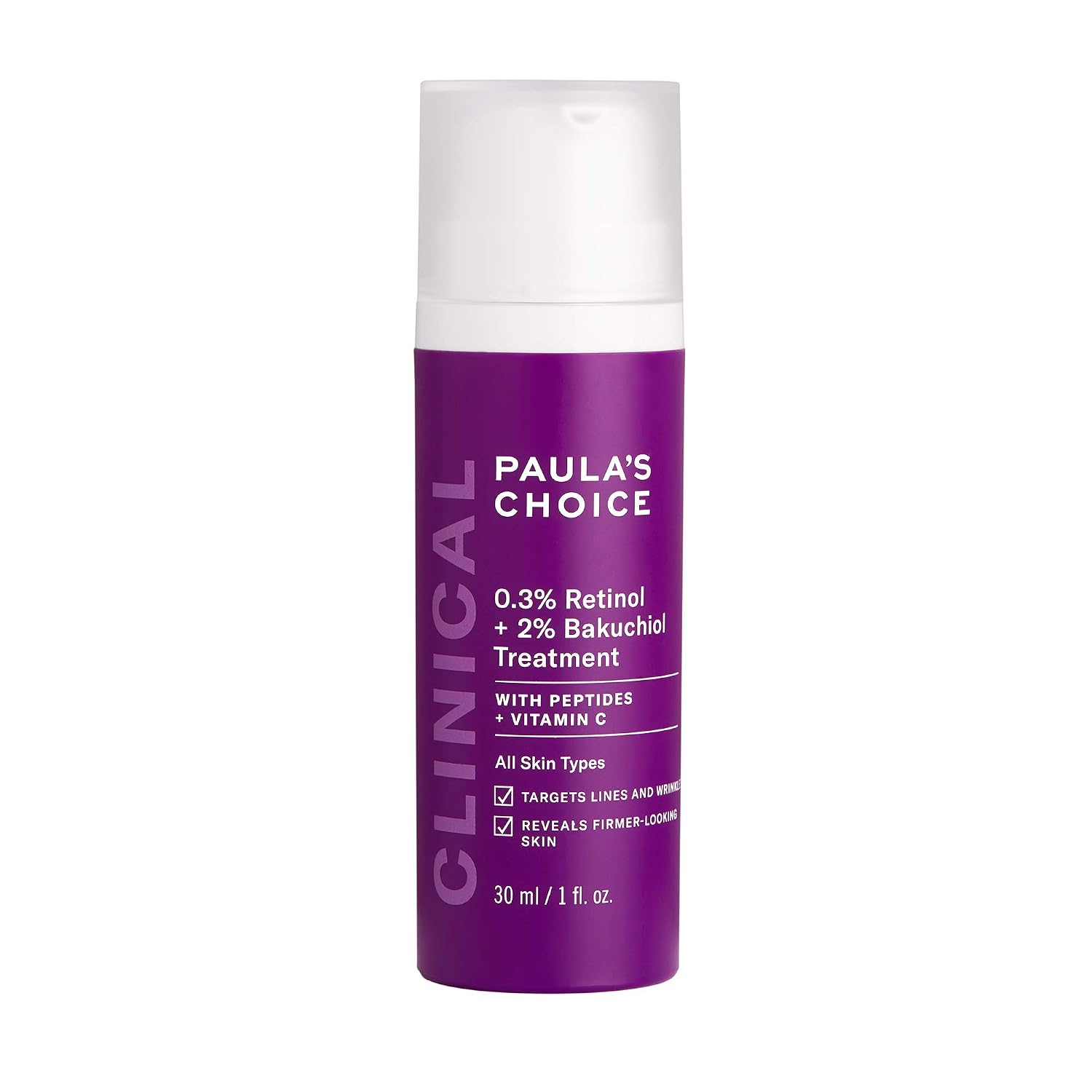 Paula's Choice CLINICAL 0.3% Retinol + 2% Bakuchiol Treatment, Anti-Aging Serum for Deep Wrinkles & Fine Lines, Fragrance-Free & Paraben-Free, 1 Ounce