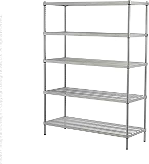 Design Ideas MeshWorks 5 Tier Full Size Metal Storage Shelves for Kitchen, Office, and Garage Organization with Locking Clips, Silver