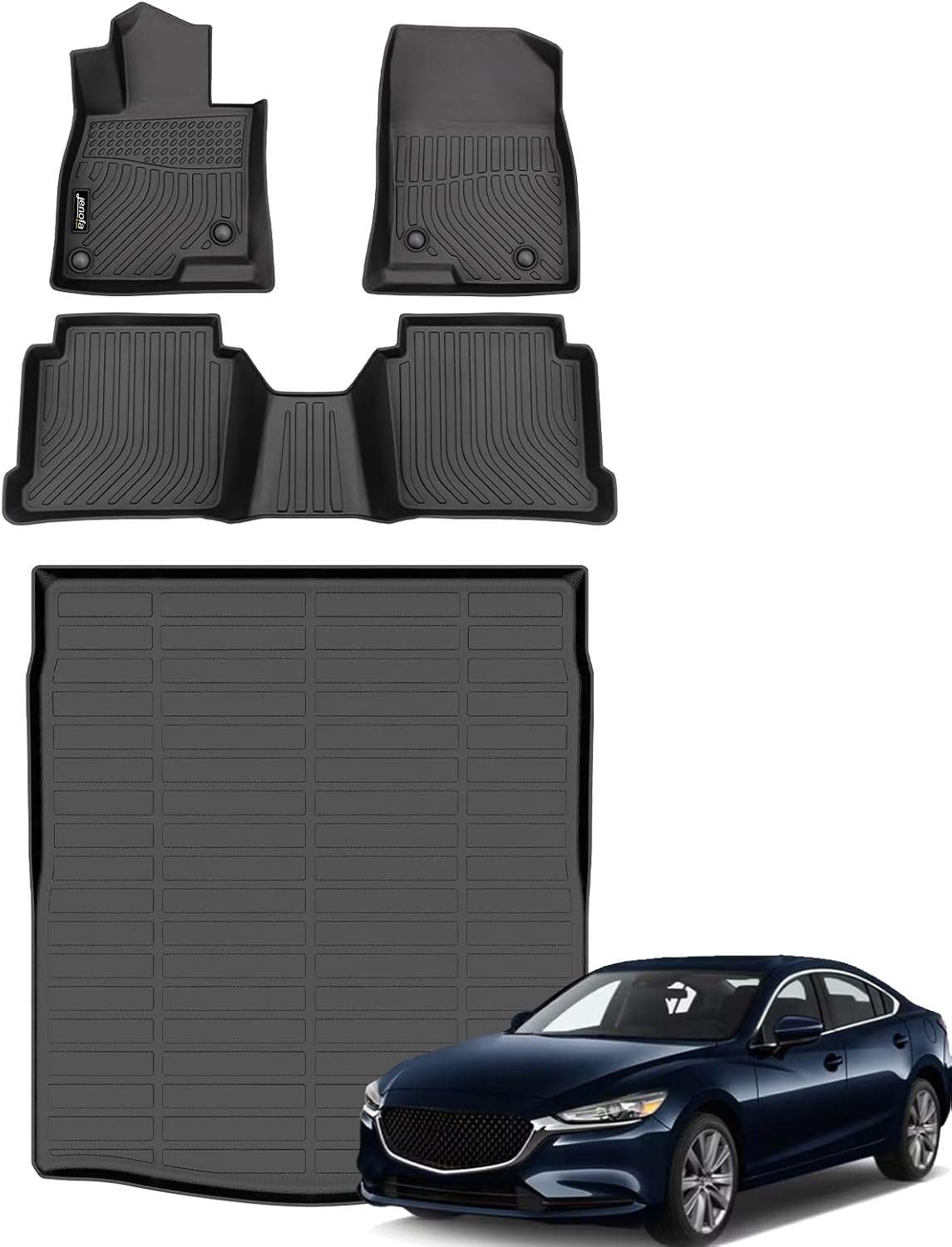 Jenofa-Floor Mats for Mazda 6 2014-2021 5-Seater Car Mats Cargo Mat Fit 2020 Mazda 6 All Weather Non-Slip Waterproof Durable TPE Rubber Floor Liner Accessories Full Set