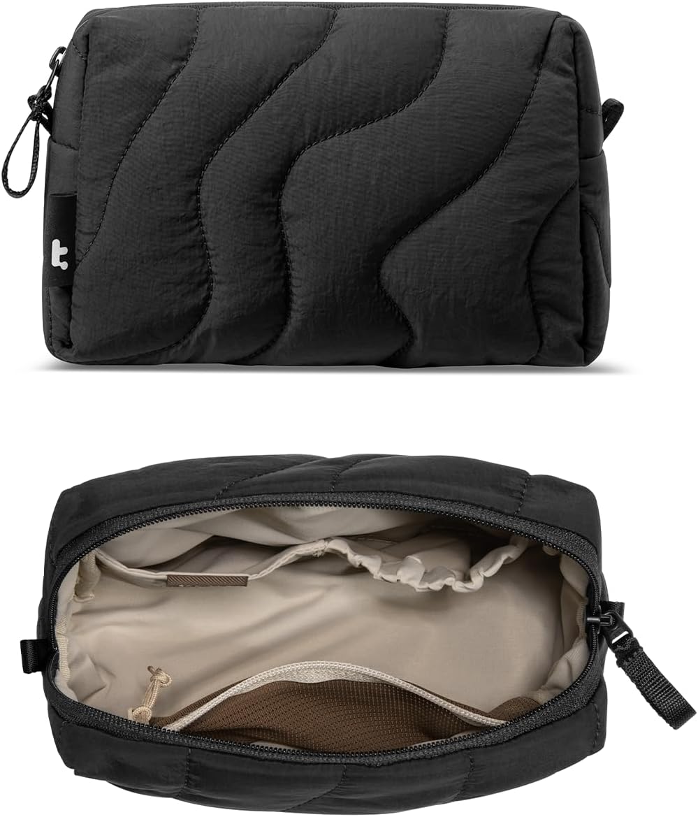tomtoc Electronics Organiser Travel Pouch, Puffy Accessory Bag for Women, Quilted Cable Bag Tech Pouch for Essentials, Cord, Charger, Airpods, Portable Storage Organiser for Cosmetics, Daily Items