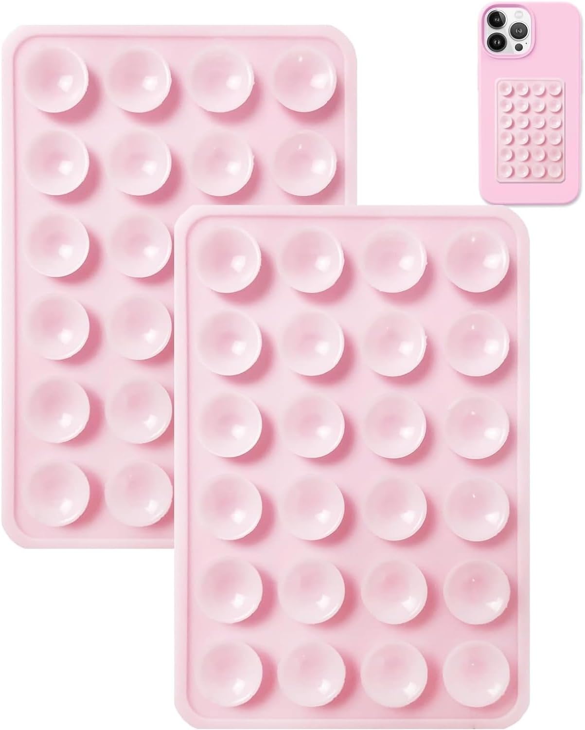 Xzyden 2PCS Silicone Suction Phone Case Mount,Non Slip Suction Cup Phone Mount,Hands-Free Phone Accessories Holder for Selfies and Videos,Silicon Adhesive Phones Stand for Cell Phones(Pink)