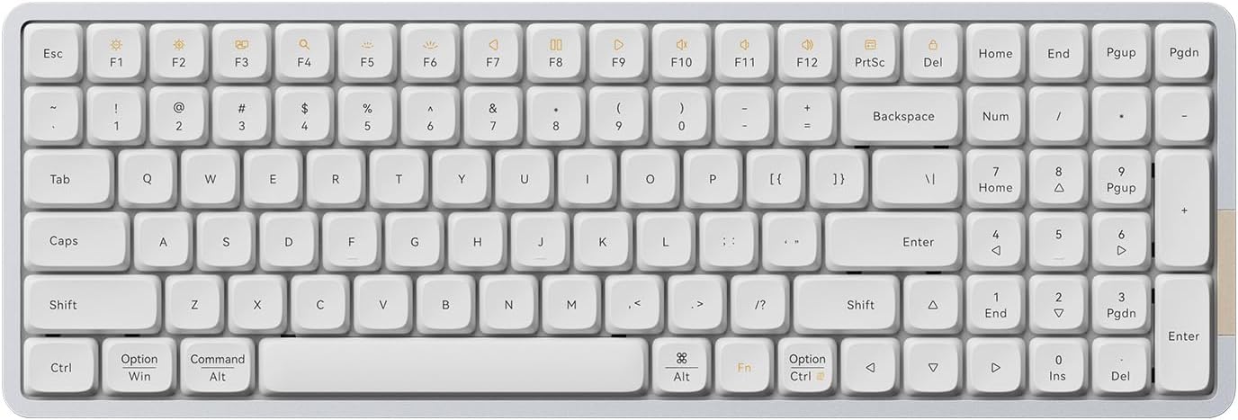 LOFREE Flow Low Profile Mechanical Keyboard, 100 Keys Rechargeable Wireless Keyboards with Bluetooth and Wired Connection for Windows, Mac OS/White Ghost Linear Switches US Layout