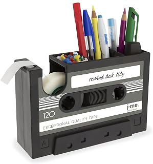 Cassette Tape Dispenser Pen Holder Vase Pencil Pot Stationery Desk Tidy Container Office Stationery Supplier Gift (Black)