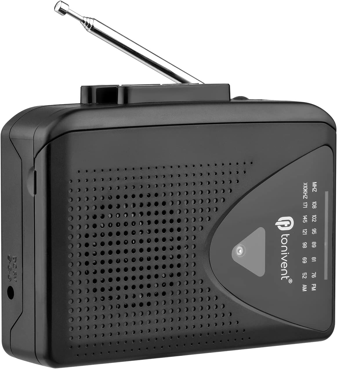 WANXIAO TON009 Portable Cassette Player AM/FM Radio Auto Reverse Auto Stop Mini Stereo Tape Player 3.5mm Earphone Jack Adjustable Volume Home School Travel, Black