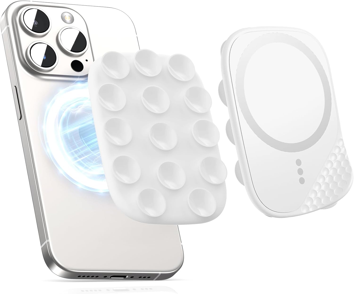 Magnetic Suction Phone Mount for MagSafe Case, Silicone Sticky Grip Holder for iPhone 16/15/14/13/12, Removable Hands-Free Selfie/Video for TikTok Influencers, Women Gift, White