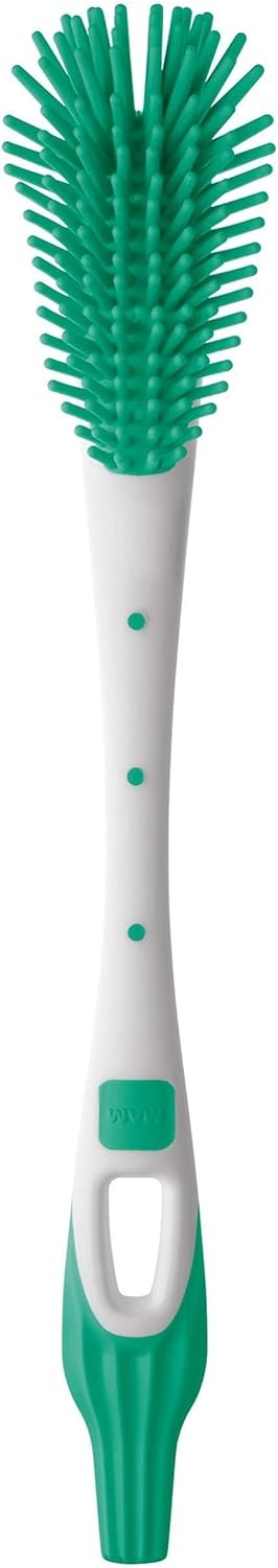 MAM Bottle Brush | Teat Brush with Hanging Hole for Easy Storage | Non-Scratch Brush for Cleaning Bottle Teats | Baby Accessories | Unisex (Colour May Vary)