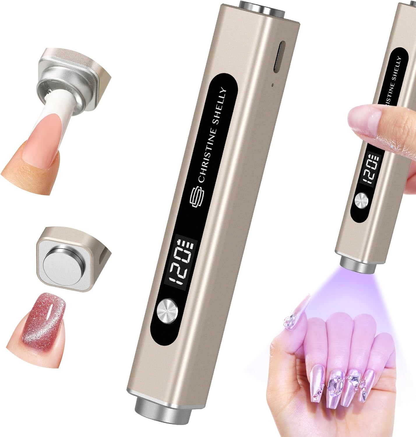 UV Lamps for Gel Nails, CHRISTINE SHELLY Handheld 3 In 1 LED Nail Light Cat Eye Magnet Flash Cure Lamp Nail Stamp LCD Display Rechargeable Nail Dryer with 3 Timers for Gel Polish Home DIY