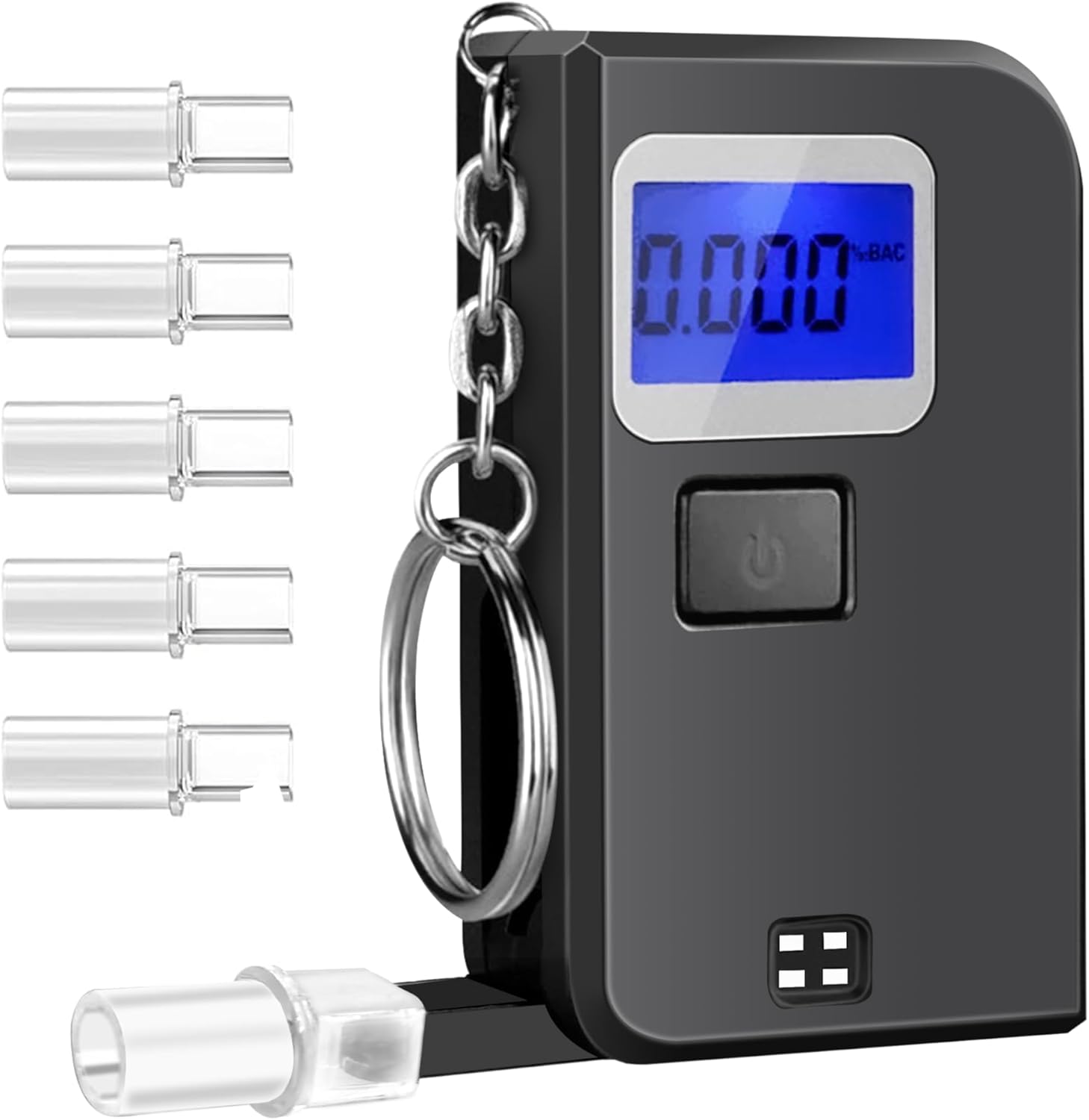 Breathalyzer Keychain, Professional-Grade High Accuracy Alcohol Tester, Portable Breathalyzer with LCD Digital Display for Home Use(5 Mouthpieces)