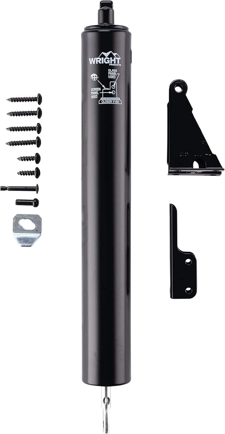 Wright Products Heavy-Duty Pneumatic Storm Door Closer – Durable, Adjustable, Quiet-Closing with Hold-Open Feature (Transitional, Black)
