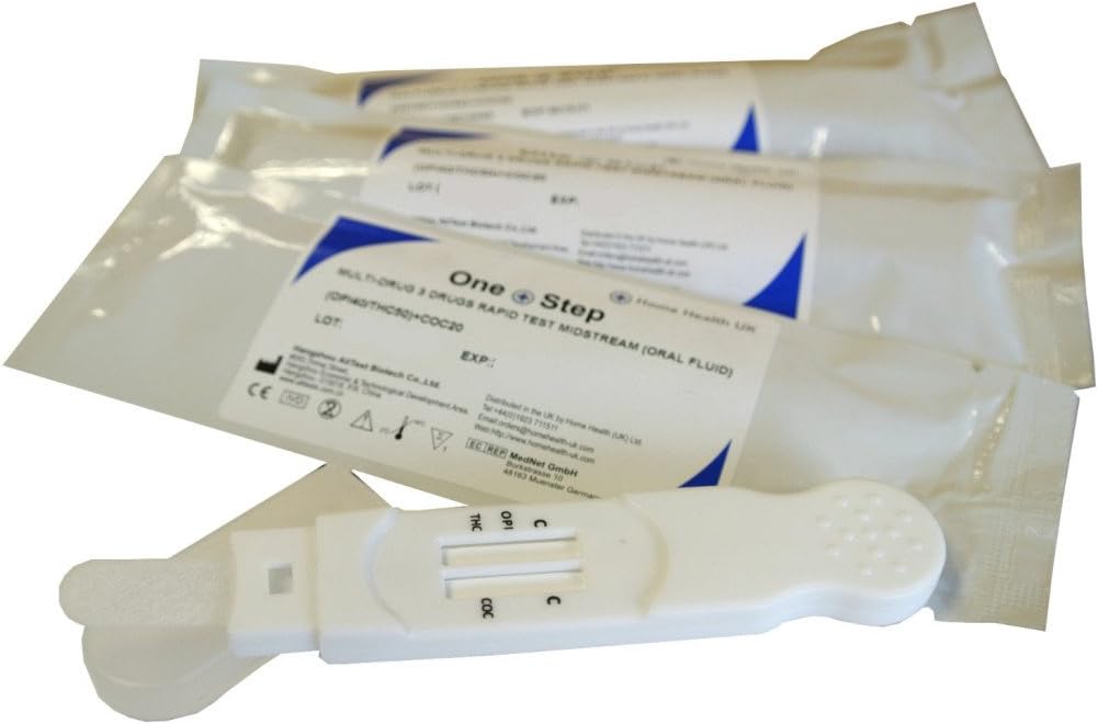10 x Saliva Drug Test Kits - 3 Drug Oral Fluid Testing Kit - Tests for Cannabis, Cocaine & Heroin (Opiates) - One Step