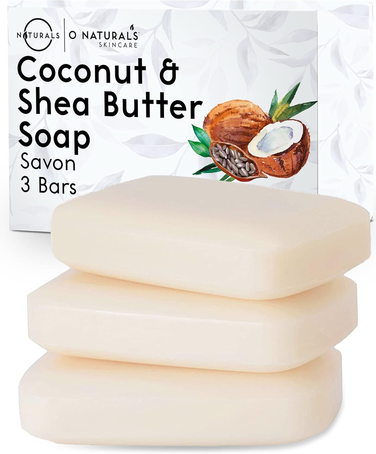 O Naturals Moisturizing Soap Bars - Natural Soap Bar for the Body Face & Hands - Shower Soap, Body Wash Bar (3 pieces, Shea Butter Soap)