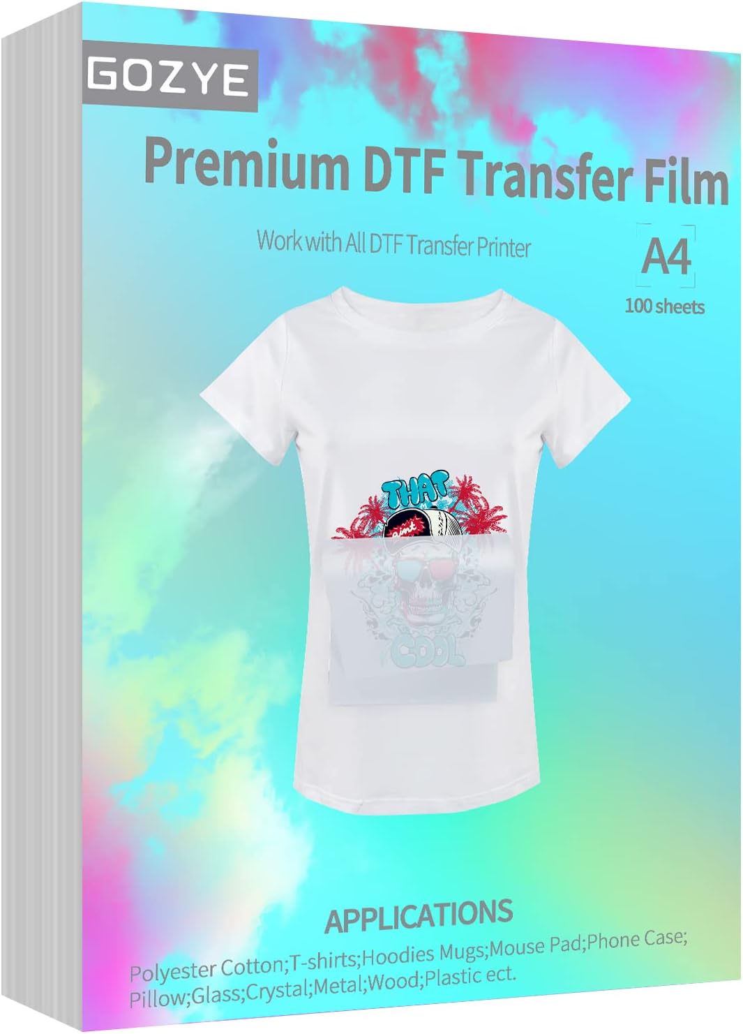 GOZYE Premium DTF Transfer Film A4-100 Sheets Matte