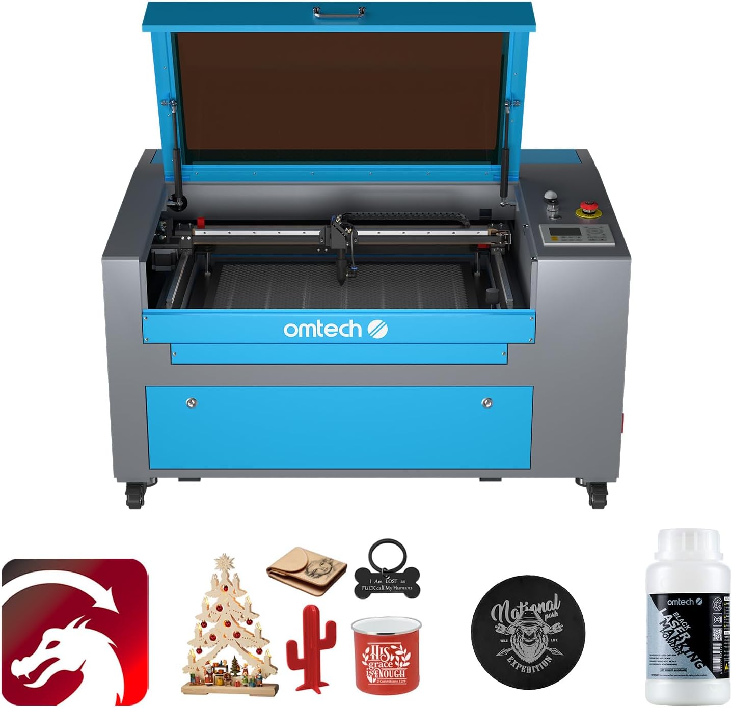 OMTech 60W CO2 Laser Engraver, 500x700 mm Laser Marking Machine with Air Assist Digital Controller 2 Way Pass RDWorks, Laser Engraver Cutter for Wood Acrylic Fabric(with Lightburn)